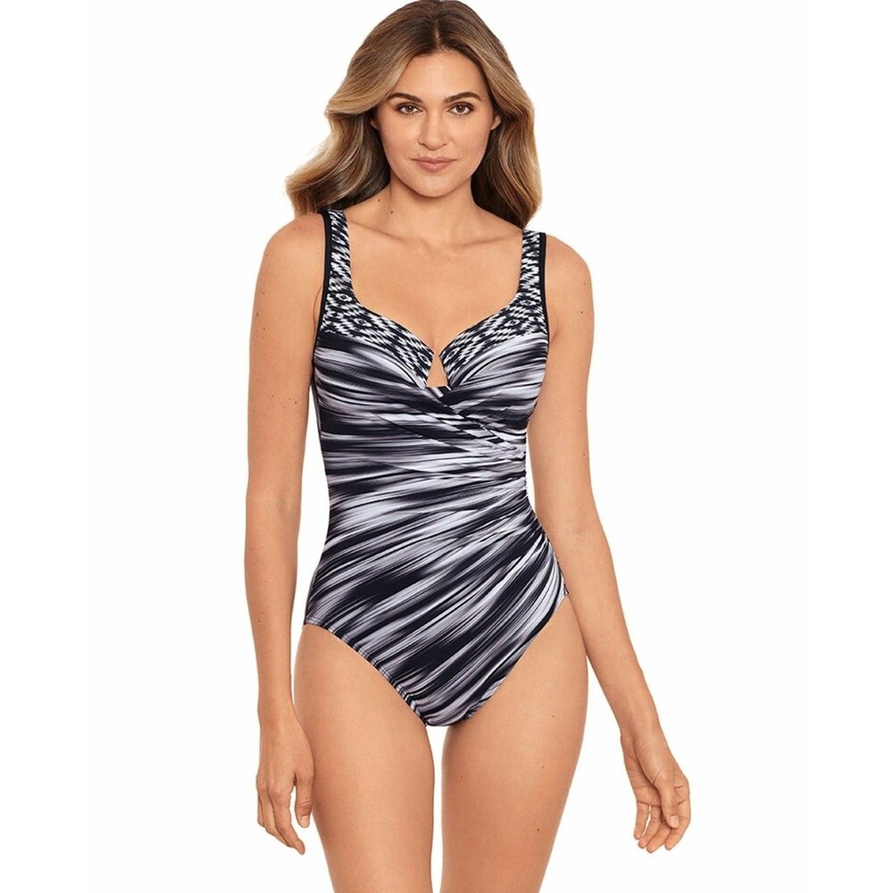 Miraclesuit Warp Speed Escape Silver Grey No Static Layered One Piece Size 14